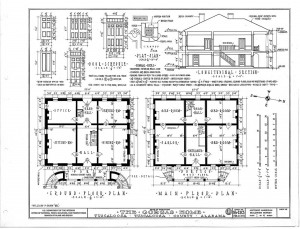 “1 of 4: Interior Plans of Gorgas House.” Built 1829, detailed interior layout of the Gorgas House, Library of Congress, Historic American Building Survey. 
